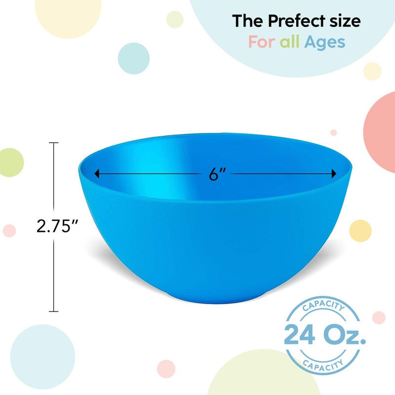 PLASKIDY Plastic Bowls Set of 12 Kids Bowls - 24 Oz Microwave & Dishwasher Safe, BPA Free, Brightly Colored for Cereal, Soup, Snack, Fruit or Salad - Image 3